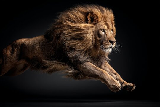 Portrait of a lion jumping