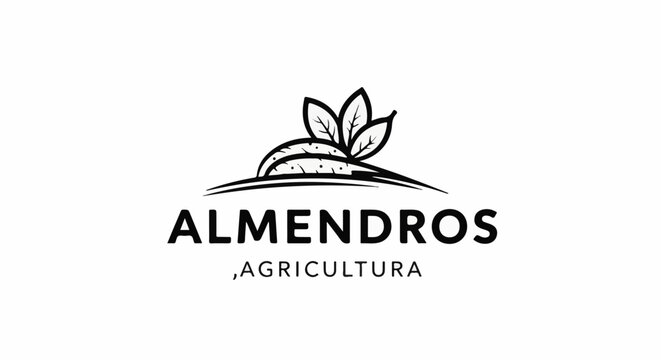 Stylized organic almond with leaves and text below