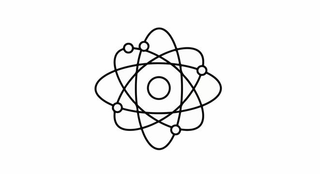 Stylized atom model with orbiting electrons on white background