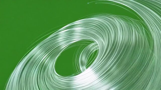 Green screen holographic data ribbon cyclone layered light abstract spiral vortex glowing dynamic motion background energetic flow