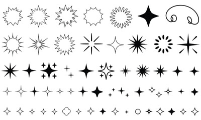 Fototapeta premium Hand-drawn black and white decorative sparkle and starburst elements set for design projects