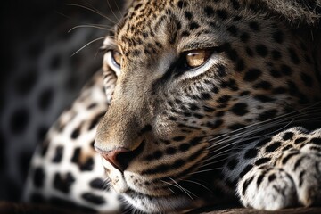 Obraz premium Portrait of a leopard resting in the sun