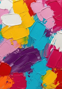 Dynamic modern abstract painting featuring vivid splashes of color and thick textured brushstrokes. Non-objective contemporary art design, shape, dynamic, surface