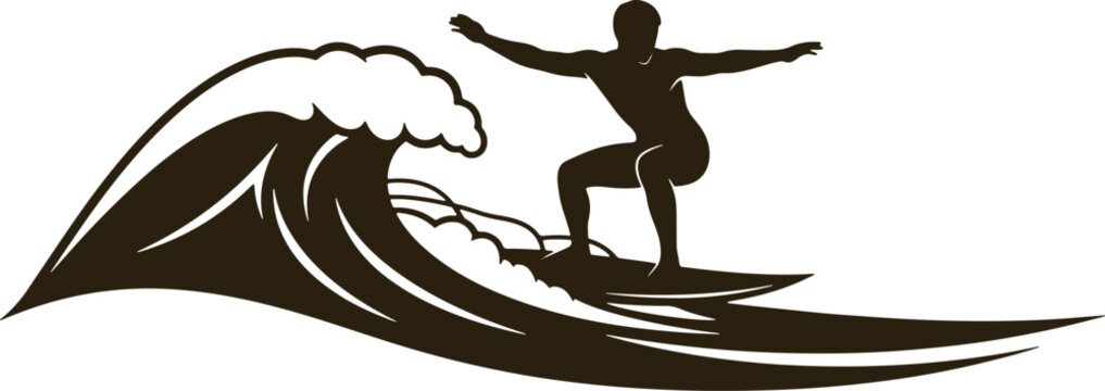 Surfer riding big wave sport recreation silhouette extreme activity water ocean surf board.