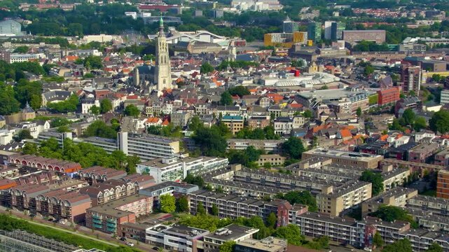 Aerial view around the city Breda in netherlands on a sunny day in summer