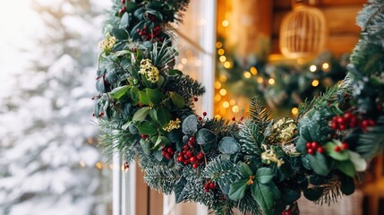 Fototapeta premium Festive Wreath with Winter Decorations