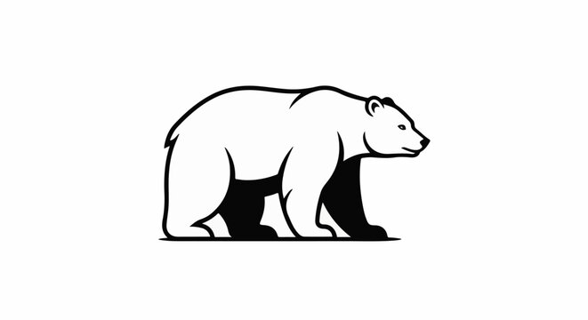Stylized black and white depiction of a bear walking
