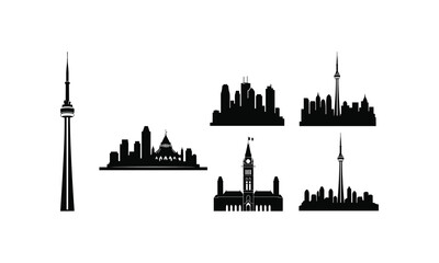 Naklejka premium Toronto skyline and parliament hill buildings vector silhouette city landmark illustration.
