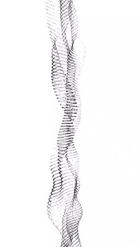 Abstract monochrome particles forming a flowing wave on white background flow motion energy light glow