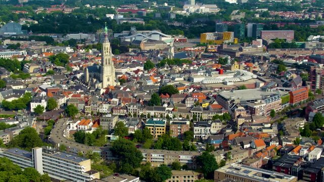 Aerial view around the city Breda in netherlands on a sunny day in summer