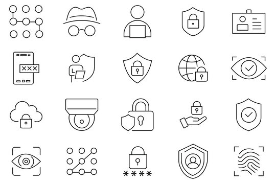 Cyber Security line icon set. Out line icon of Technology, cyber crime, password, antivirus, hacker,  safety, cyber attack and more. Vector illustration.