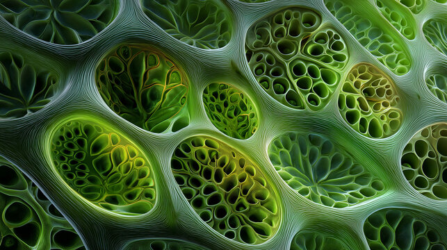 3D Macro Stomata Opening on Plant Leaf Epidermis Showing Guard Cells and Stomatal Pores in Fresh Green on Dark Background, Botany Plant Physiology Science Stock Image