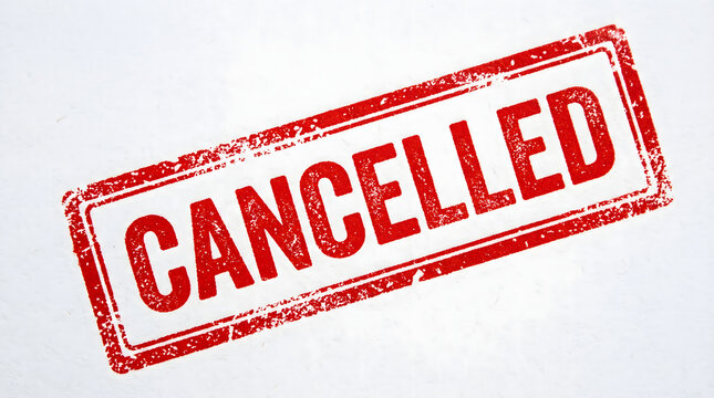 A red stamp with the word CANCELLED on a white background