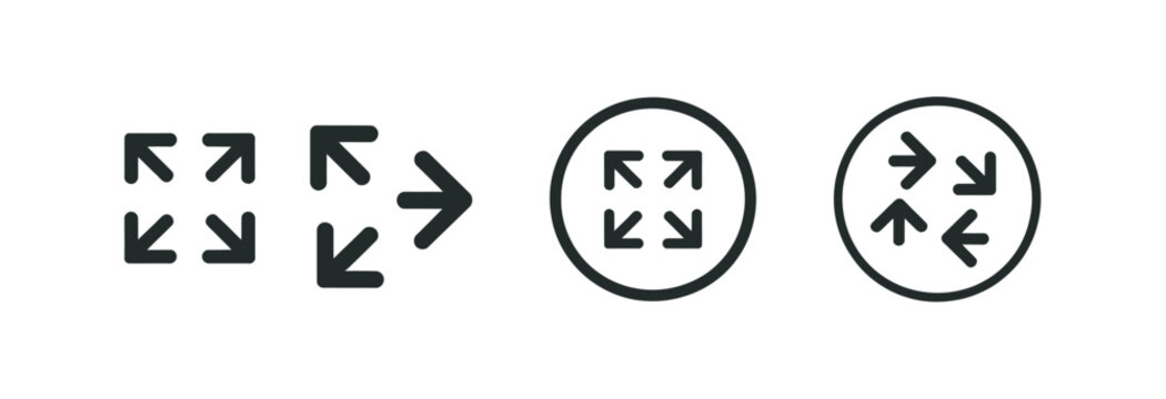 Set of four arrows pointing outwards from a center, symbolizing expansion or zoom.