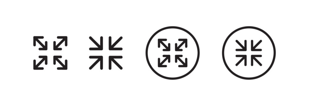 Set of four arrows pointing outwards from a center, presented in square and circular formats.