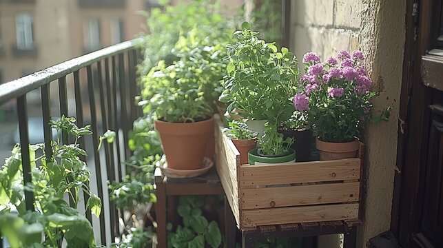 Vibrant pink geraniums bloom in terracotta pots on a sunny garden patio, creating a beautiful floral summer decoration for the home porch