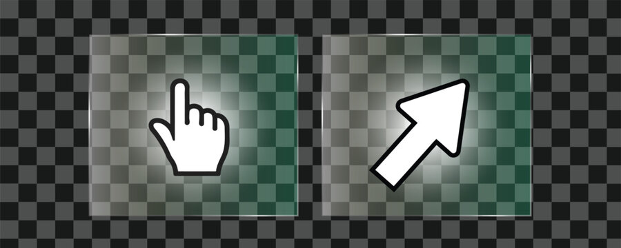Glass morphism style buttons ui elements with click arrow cursors