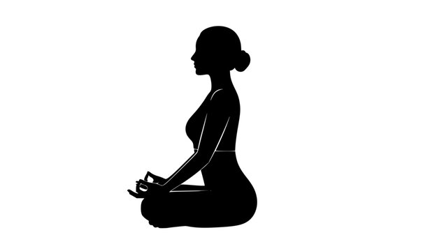 Meditation yoga silhouette side view black vector lotus pose mindfulness wellness design