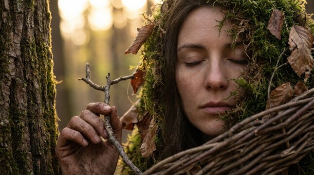 A poetic portrait blending human presence with natural detail, expressive light and emotional stillness, ultra-realistic, no logos.