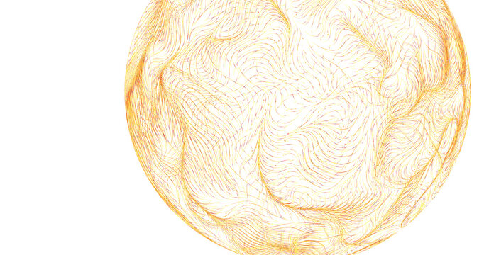 Golden sphere with intricate swirling line patterns, conveying motion, energy, and abstra