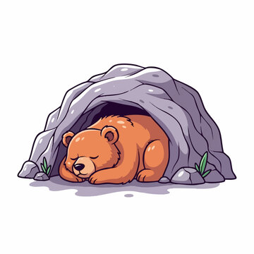 Cute bear sleeping in cave