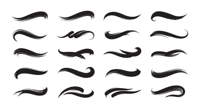Elegant brush stroke wave line set with smooth flowing abstract shapes