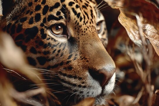 Portrait of a jaguar hunting