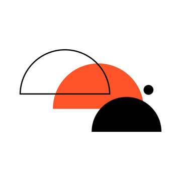 Modern Abstract Semicircle Composition with Geometric Outlines and Black Accents