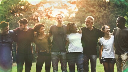 Naklejka premium Happiness group of people huddle and smiling together