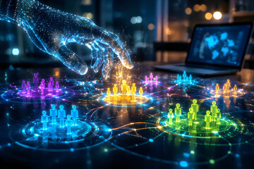 Fototapeta premium Digital hand interacting with a glowing network of connected people