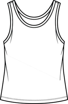 Technical Fashion Flat Sketch of Unisex Sleeveless Tank Top Vest with Scoop Neck and Binding Detail for Apparel Tech Pack and Activewear Design