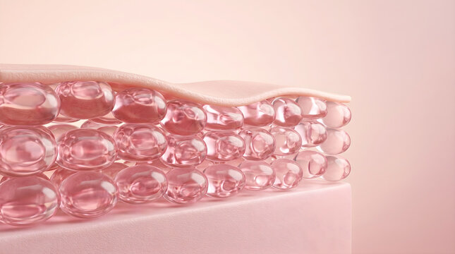 Collagen spheres support the skin barrier for improved firmness and elasticity.Reduces signs of aging by strengthening the underlying tissue structure. 3D rendering.