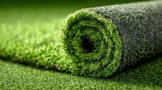 premium Artificial grass roll on a lawn background background