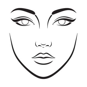 Minimalist woman face line art vector illustration for makeup face chart and beauty salon branding template