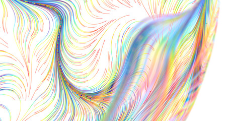 Abstract design of flowing colorful lines on a white background, representing creativity © vegefox.com