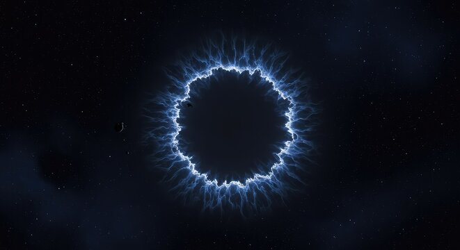 Deep space anomaly showing a blank area where gravitational forces have ceased to exist, creating a scientific physics void, theory, cosmic, floating