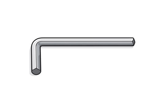 L-shaped Allen key tool for repair and maintenance. Simple flat vector illustration of a silver hex wrench isolated on a white background. Perfect for DIY, construction, and mechanical projects.