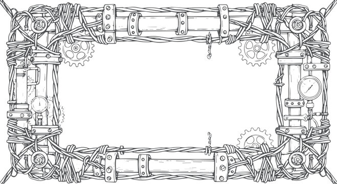 Steampunk gear and pipe border frame pipes