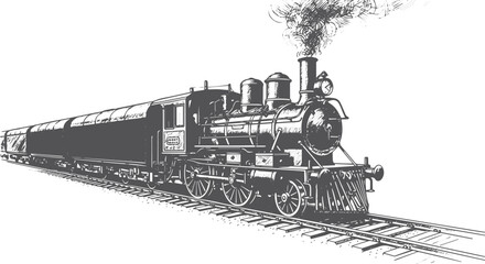 Vintage steam locomotive with freight cars on tracks © miht3325