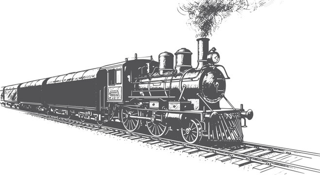 Vintage steam locomotive with freight cars on tracks
