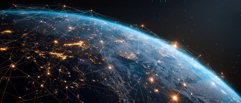 Global Communication Network and Internet Business Technology &ndash; Blockchain, Cryptocurrency and IoT Data Connectivity Concept