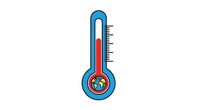 Global warming thermometer measuring high earth temperature representing climate change and environmental crisis icon.