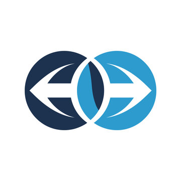 Abstract logo featuring two interlocking circles with opposing arrows
