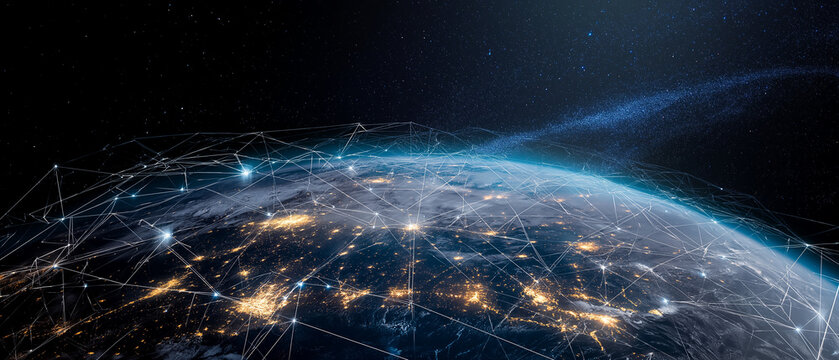 Global Communication Network and Internet Business Technology &ndash; Blockchain, Cryptocurrency and IoT Data Connectivity Concept