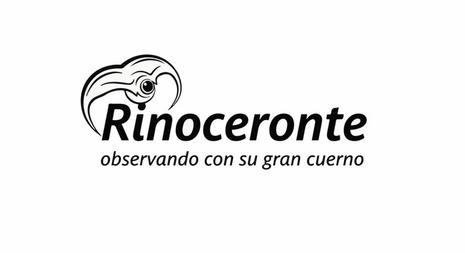 Stylized rhino head graphic with the word "Rinoceronte" and descriptive text
