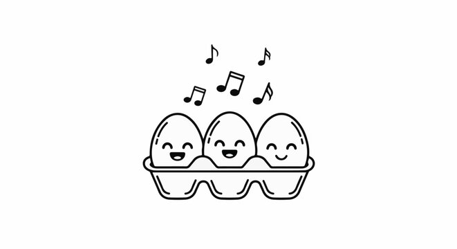 Three happy eggs in a carton singing with musical notes (1)