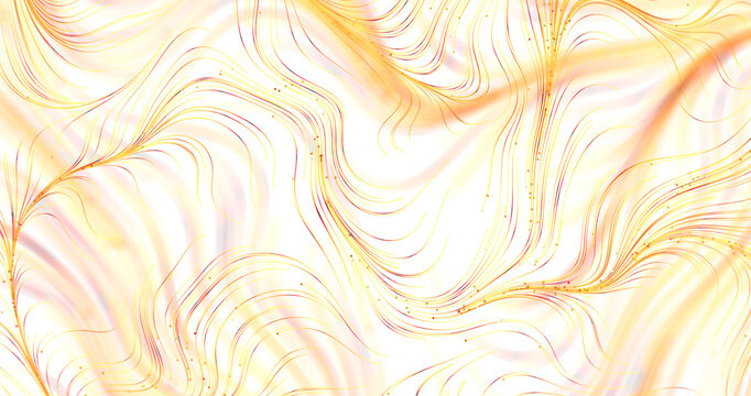 Dynamic gold lines swirl over a white background, creating an abstract and futuristic fee