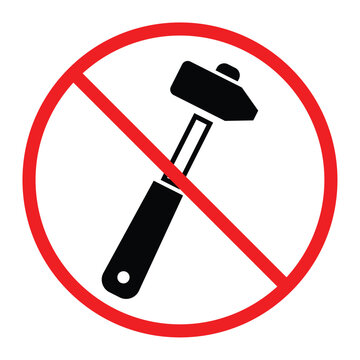 Hammer Not Allowed Icon Representing Restricted Construction Tool Use.