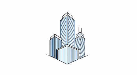 Fototapeta premium Stylized sketch of modern city skyscrapers with blue striped facades