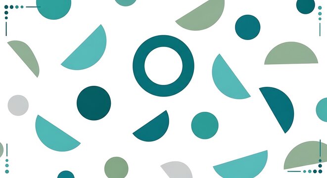 Teal and sage green geometric pattern with circles and semicircles on background